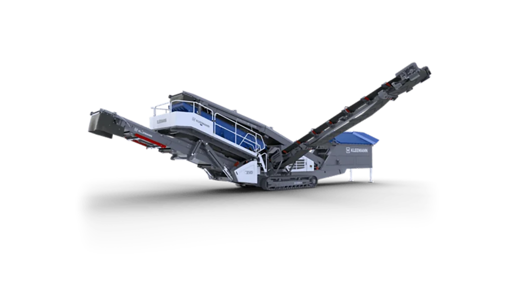 Kleemann mobile crusher with conveyors on tracks.